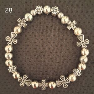 Silver Beaded Bracelet with Cross Charms